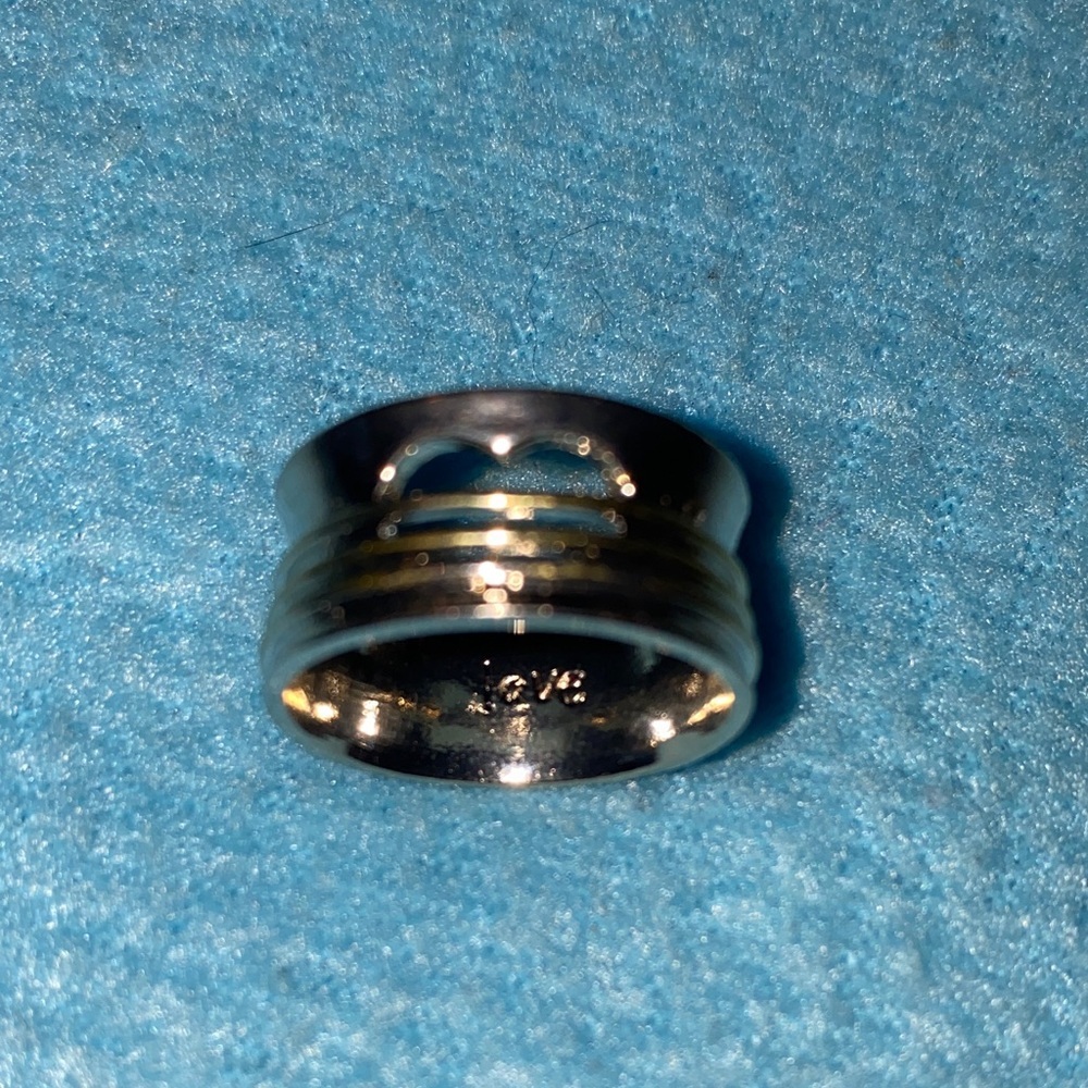 LOVE heart cut out wide band boho style wrap ring silver gold color size 9 - Picture 3 of 12